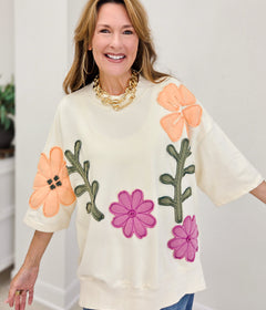 Artisan Bloom Patchwork Mockneck Oversized Sweatshirt