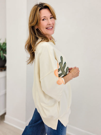 Artisan Bloom Patchwork Mockneck Oversized Sweatshirt