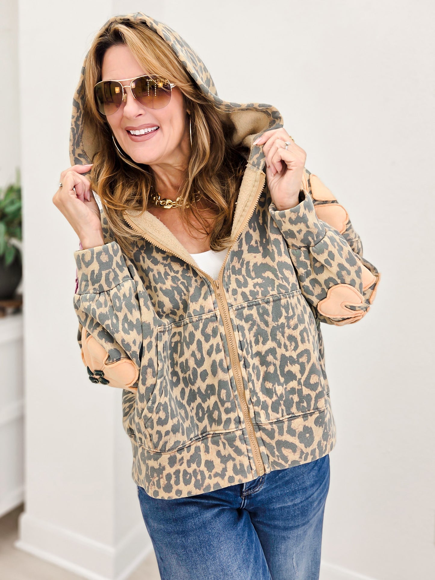 Leopard Bloom Patwork Oversized Cardigan Hoodie
