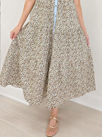Button Down Tiered Leopard Midi Dress