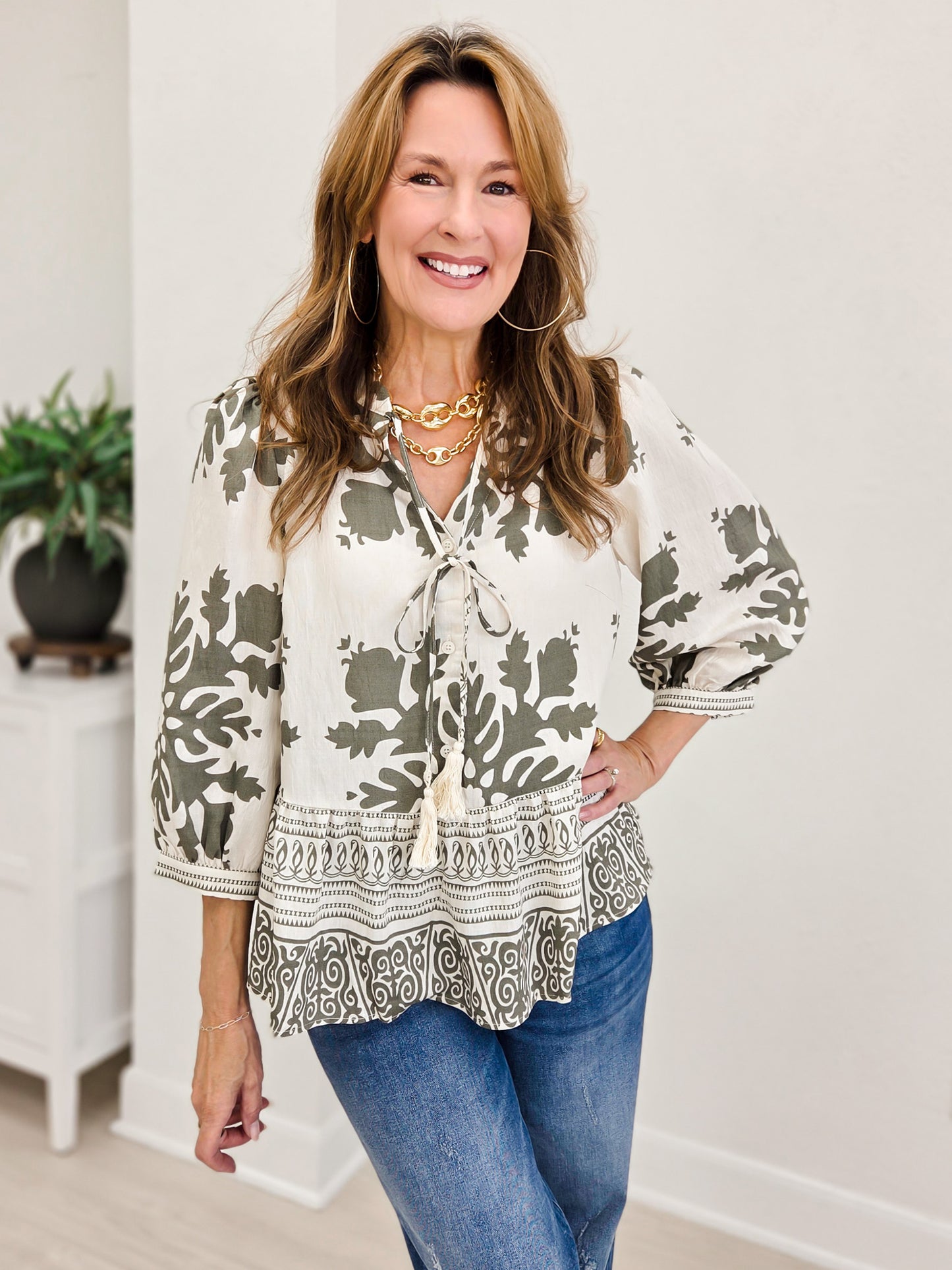 Baroque Floral Peasant Top