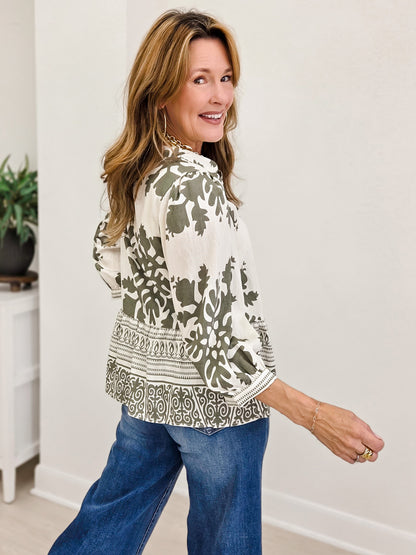 Baroque Floral Peasant Top