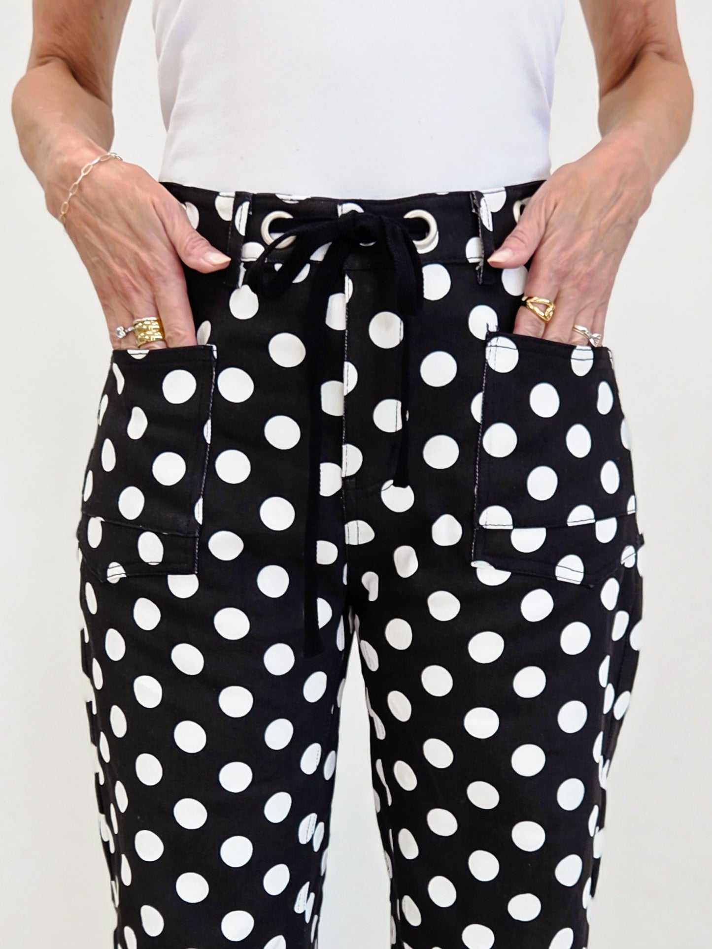 Drawstring Waist Polka Dot Barrel Pants
