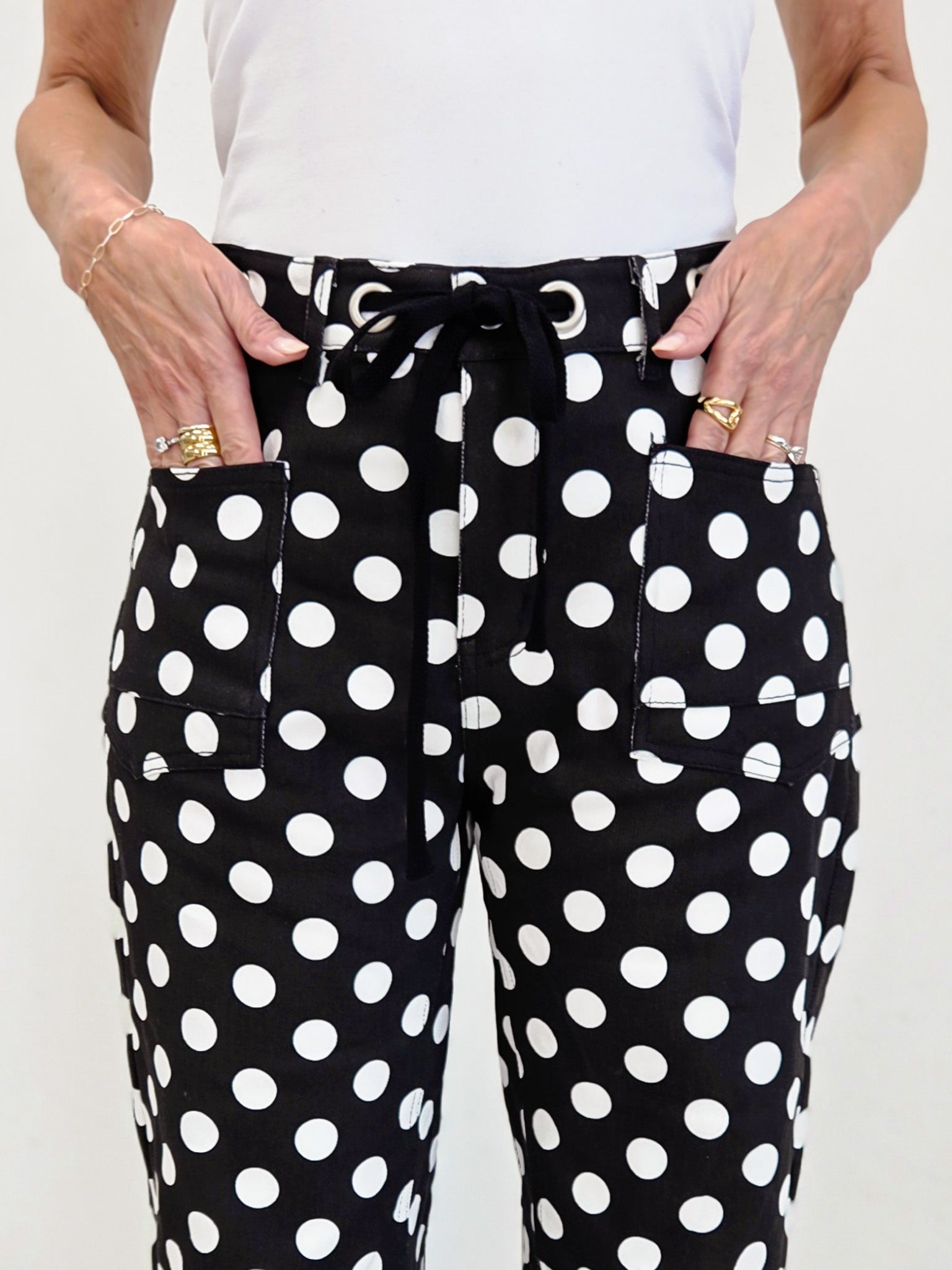 Drawstring Waist Polka Dot Barrel Pants