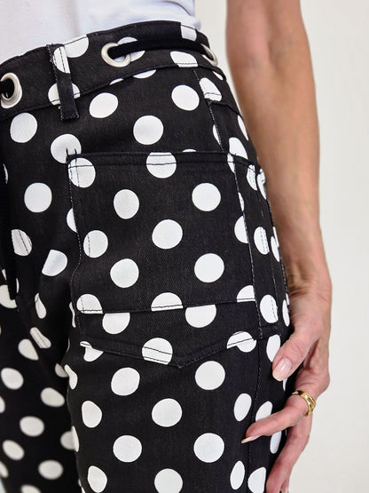 Drawstring Waist Polka Dot Barrel Pants
