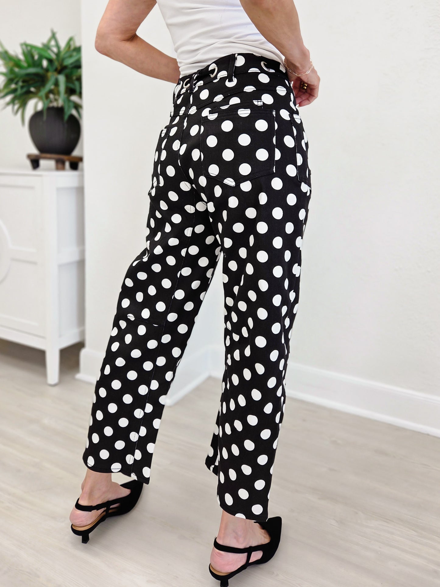 Drawstring Waist Polka Dot Barrel Pants