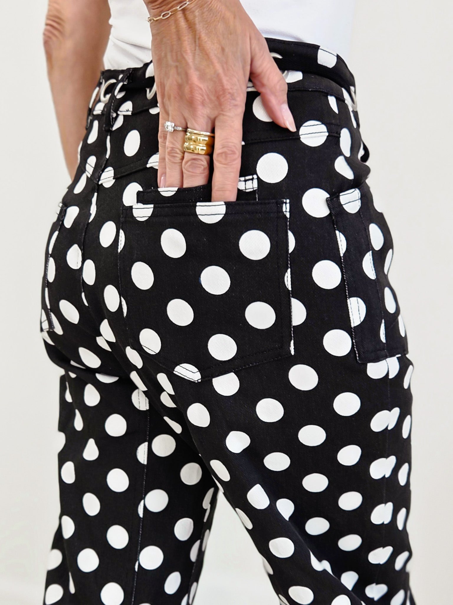 Drawstring Waist Polka Dot Barrel Pants