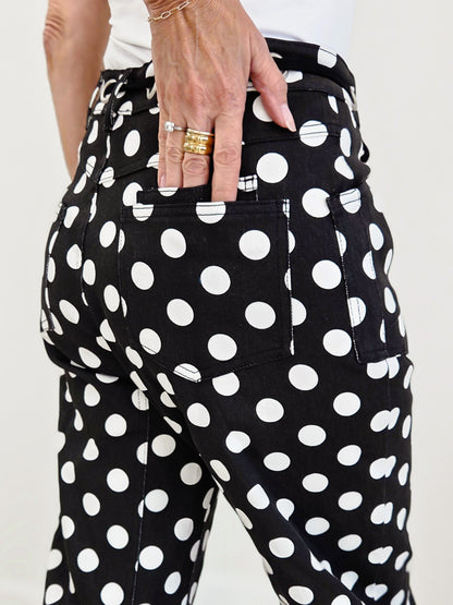 Drawstring Waist Polka Dot Barrel Pants