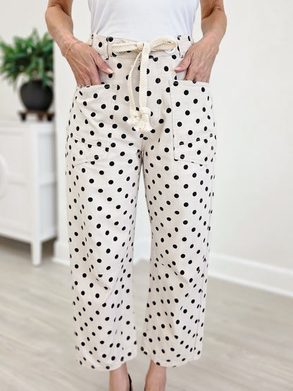 Drawstring Waist Polka Dot Barrel Pants