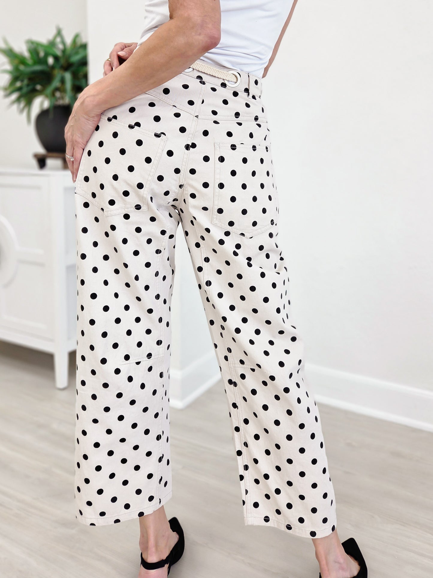 Drawstring Waist Polka Dot Barrel Pants