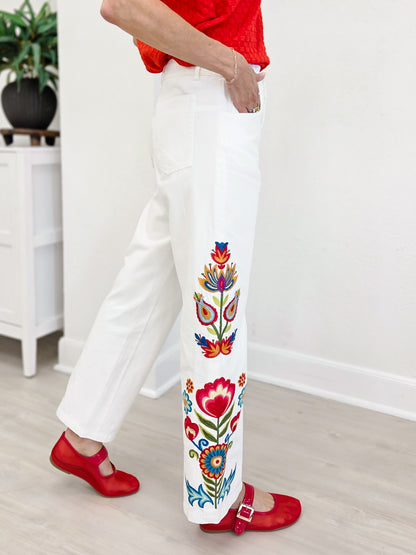 Embroidered High Waist Pants