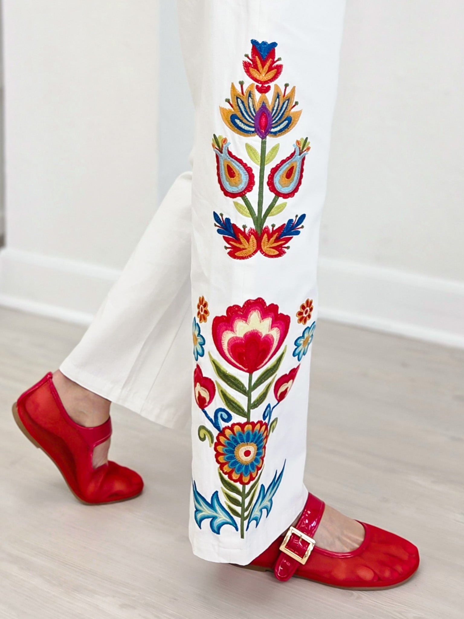 Embroidered High Waist Pants