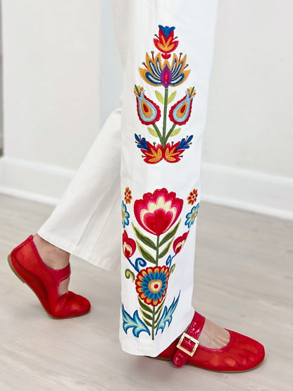 Embroidered High Waist Pants