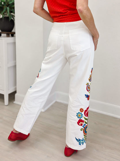 Embroidered High Waist Pants