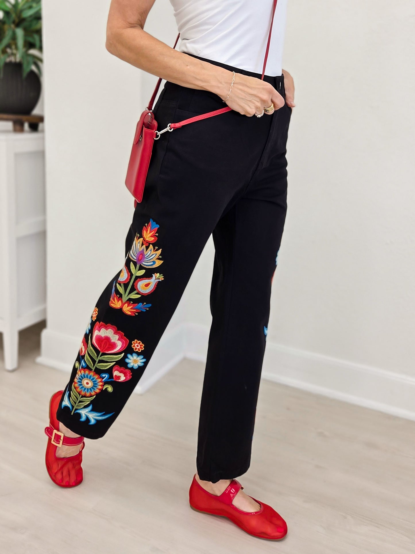 Embroidered High Waist Pants