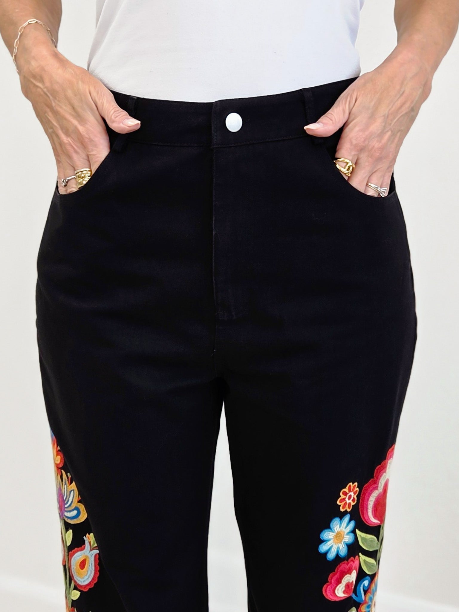 Embroidered High Waist Pants