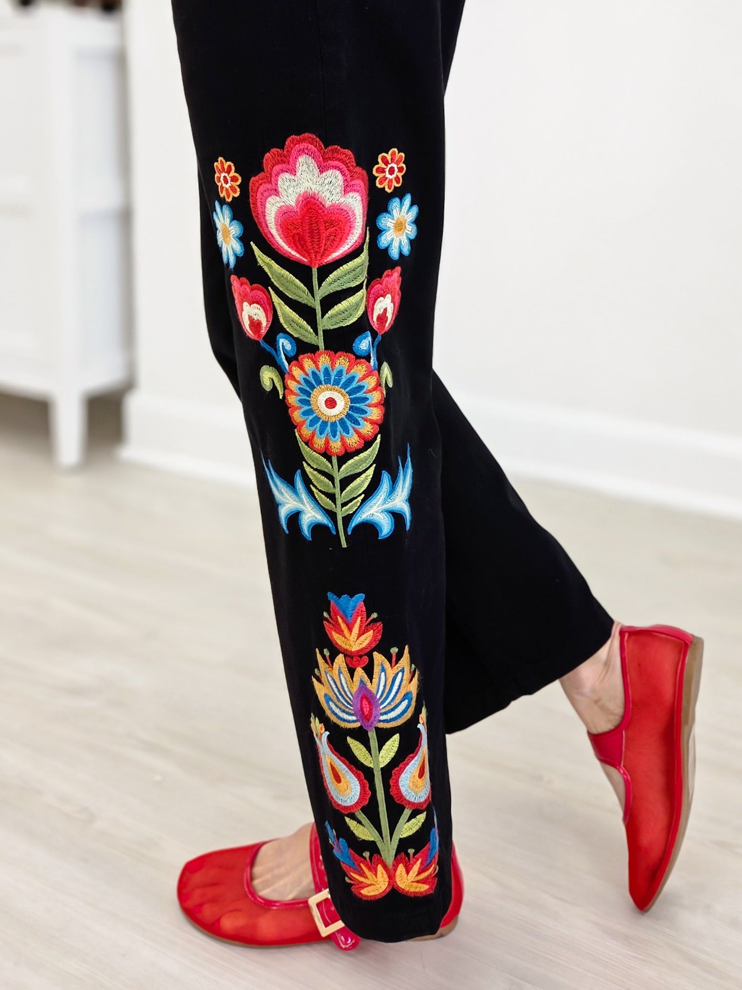 Embroidered High Waist Pants