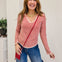 Vintage Washing Solid Stitch Overlock Trim Knit Top