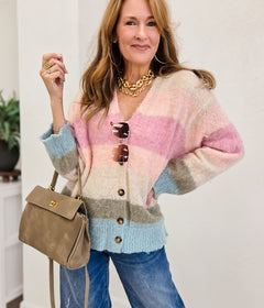 Mohair Striped V-Neck Sweater Women Cardigan