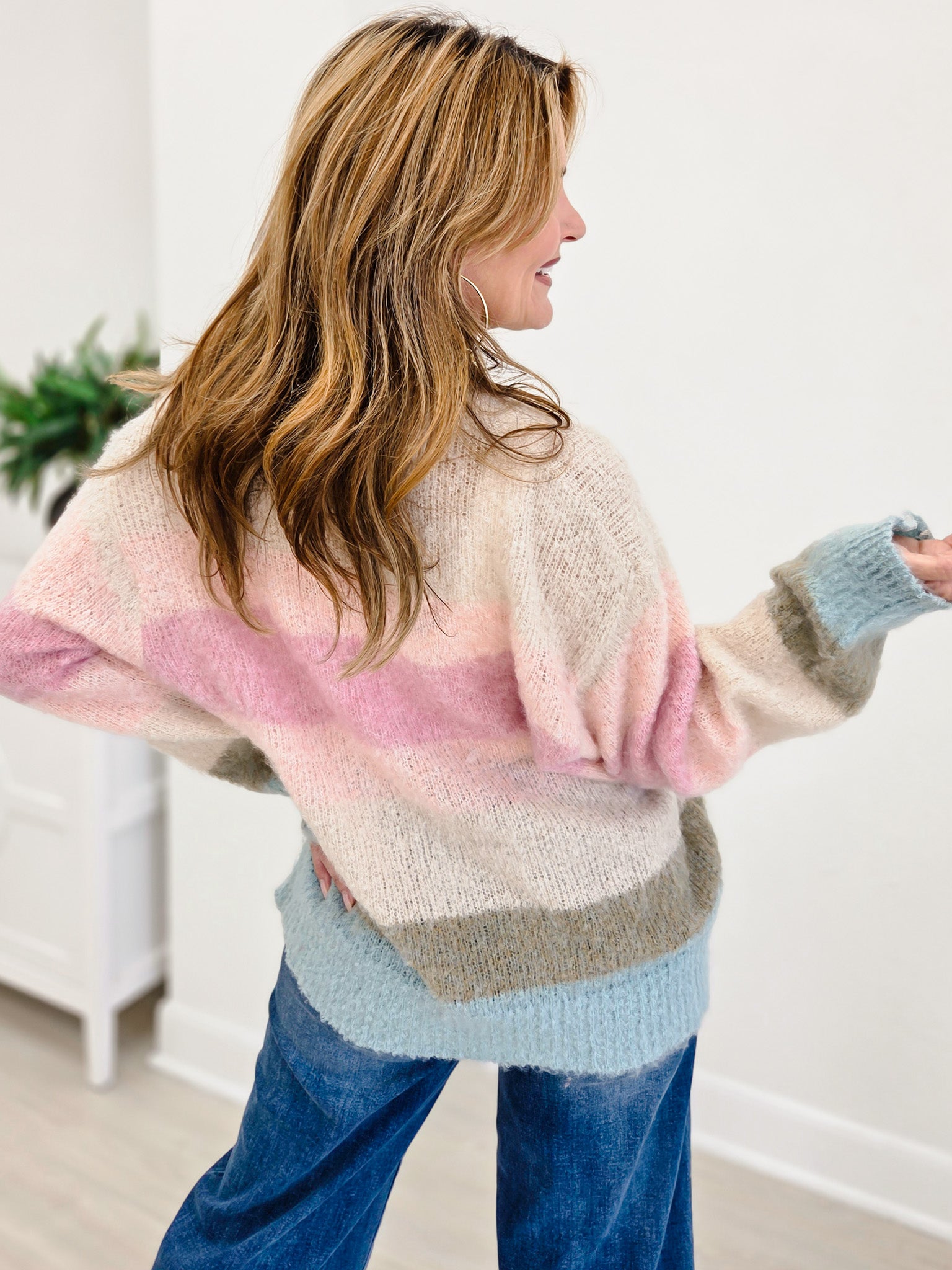Mohair Striped V-Neck Sweater Women Cardigan