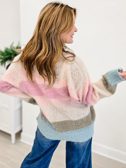 Mohair Striped V-Neck Sweater Women Cardigan