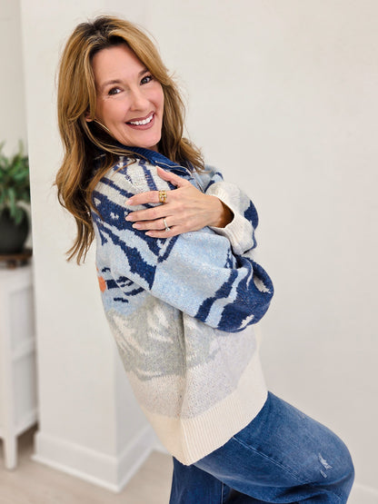 Scenic Mountain Landscape Half Zip Sweater