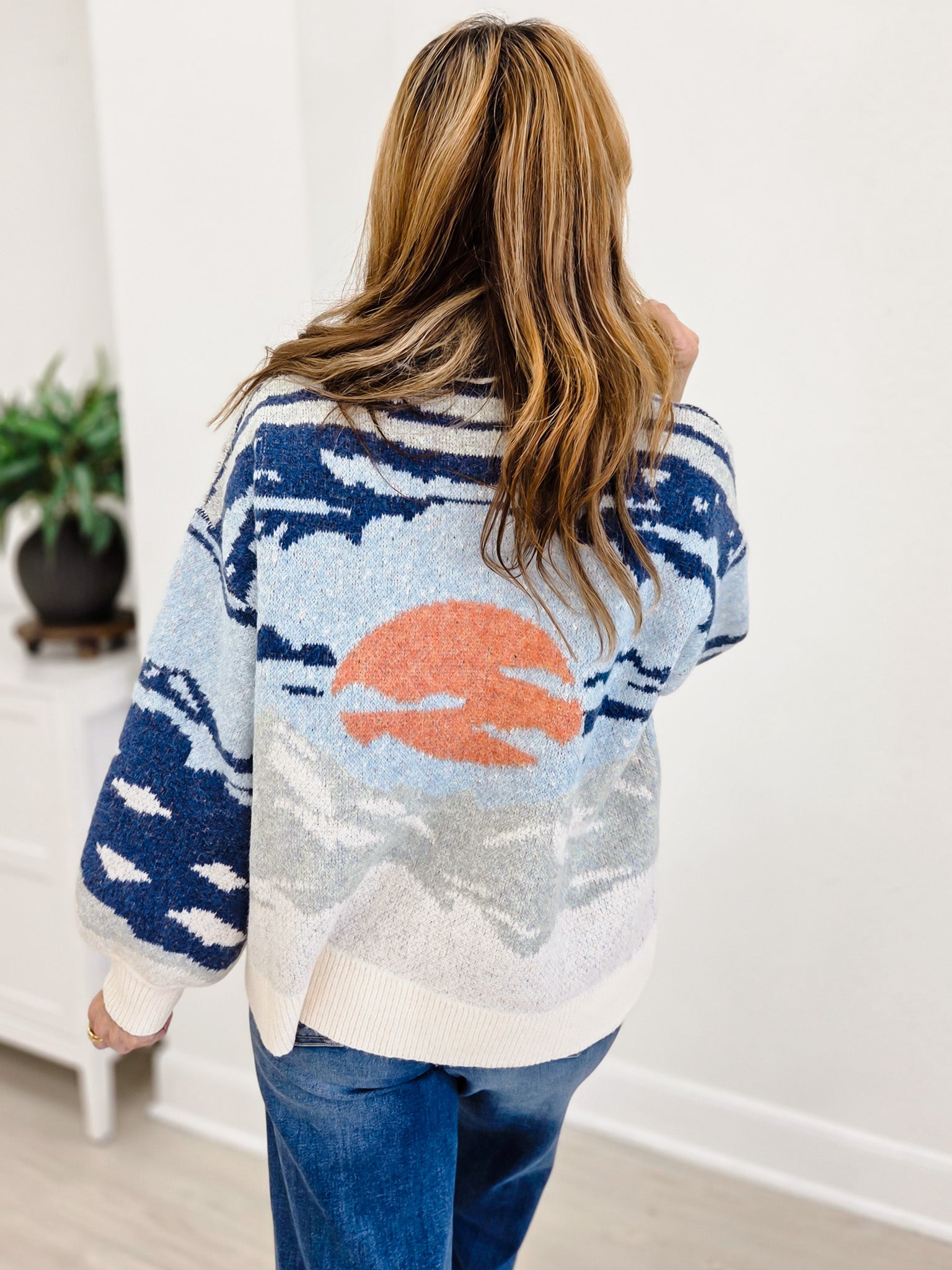 Scenic Mountain Landscape Half Zip Sweater