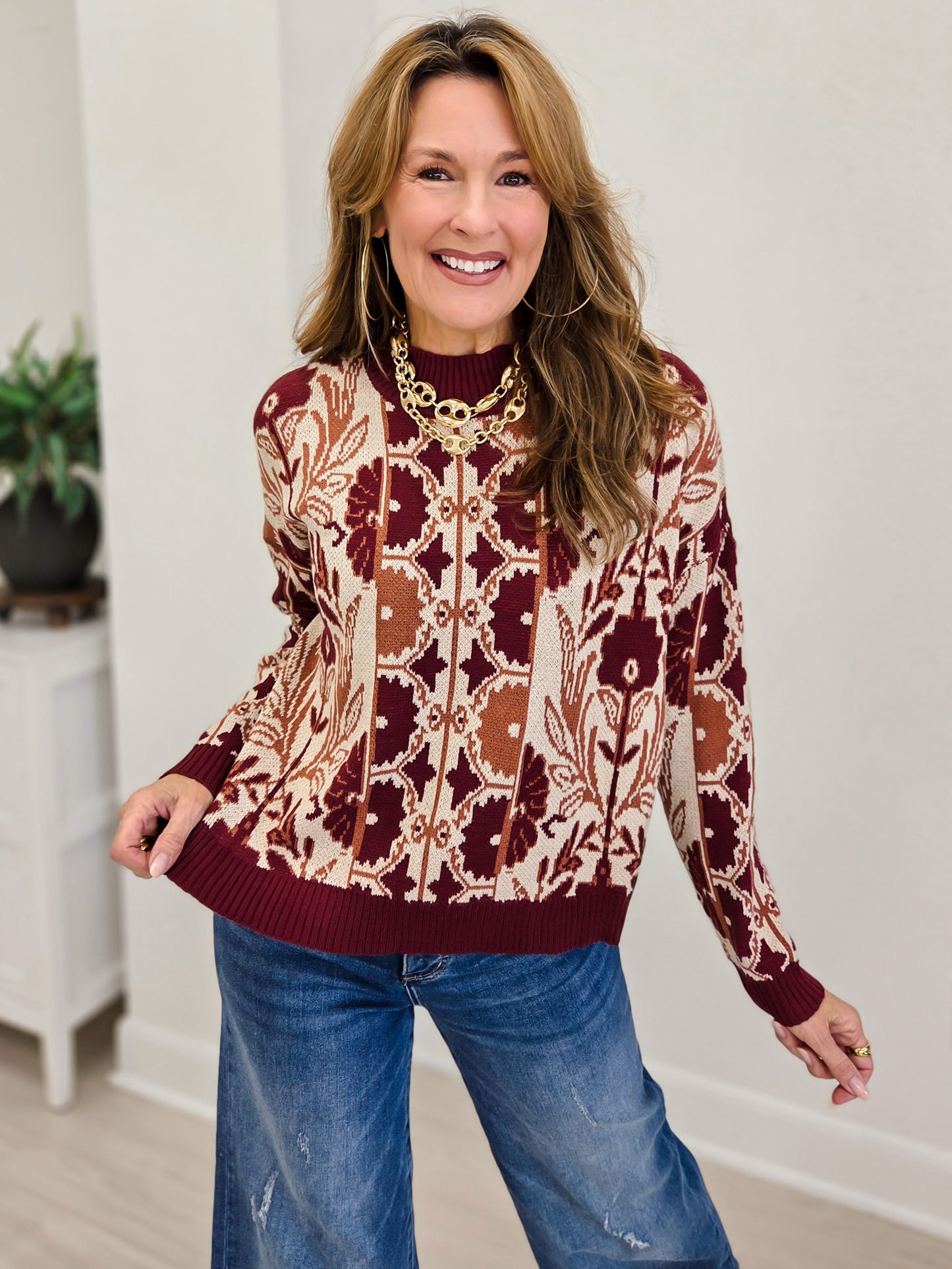 Floral Tapestry Motif Knit Sweater