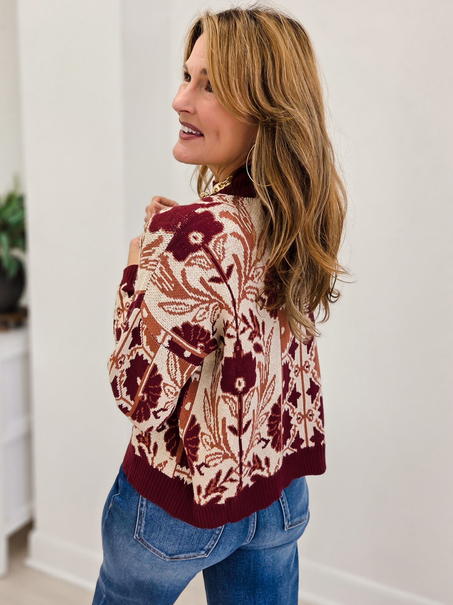 Floral Tapestry Motif Knit Sweater