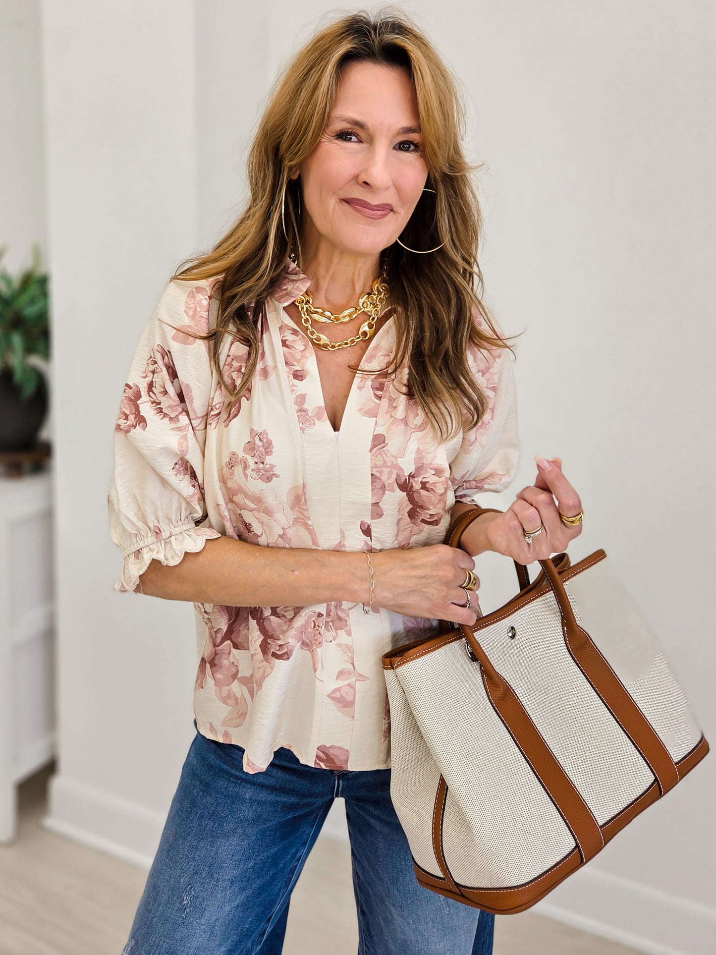 Soft Floral Puff Sleeve Blouse
