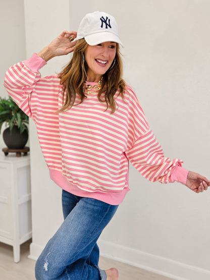Striped Drop-shoulder Pullover Sweatshirt