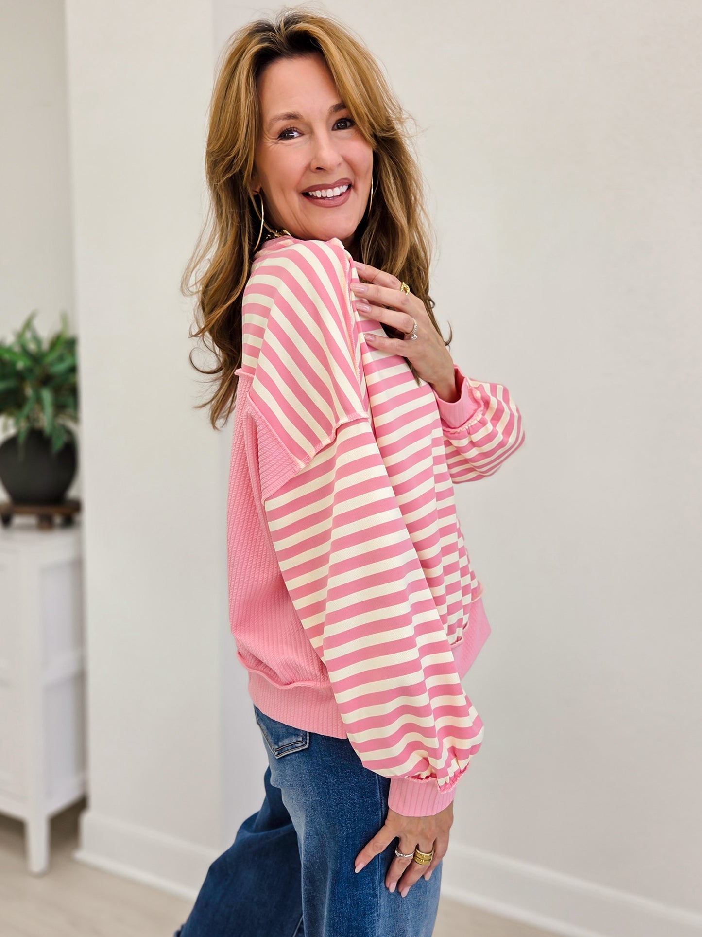 Striped Drop-shoulder Pullover Sweatshirt