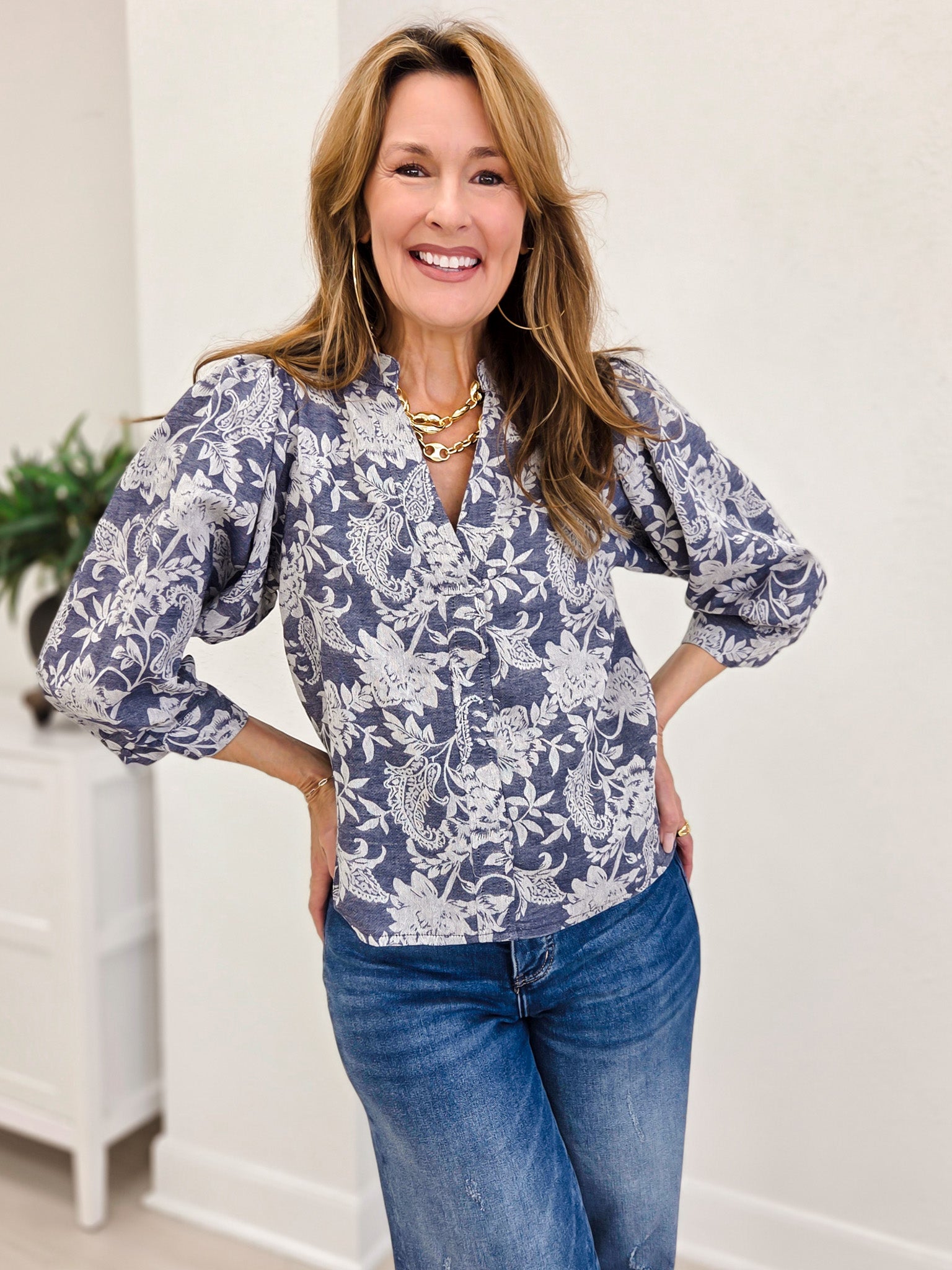 Paisley Floral V-Neck Blouse