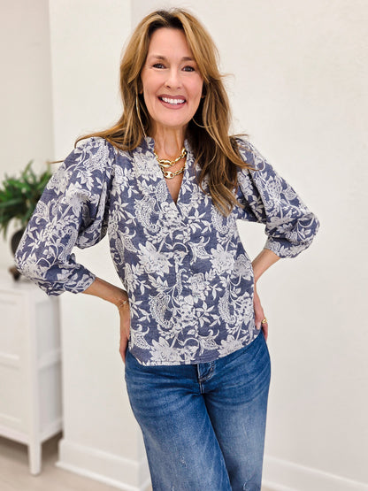 Paisley Floral V-Neck Blouse