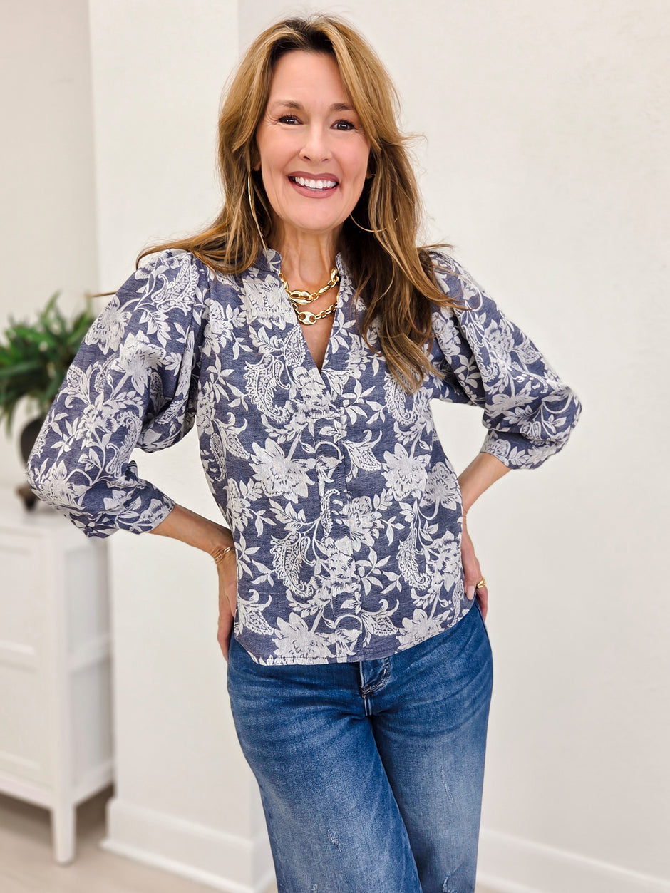 Paisley Floral V-Neck Blouse