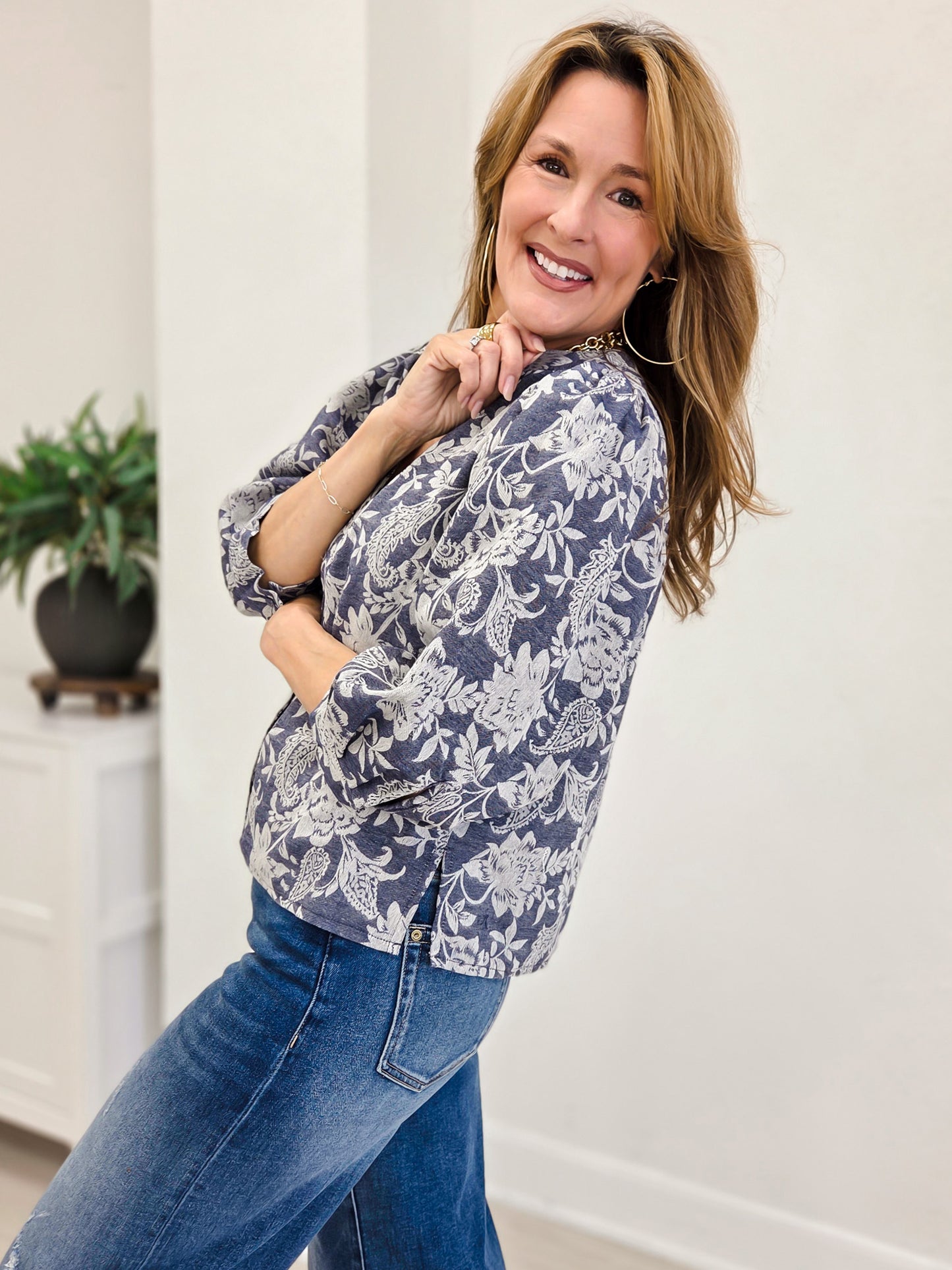 Paisley Floral V-Neck Blouse