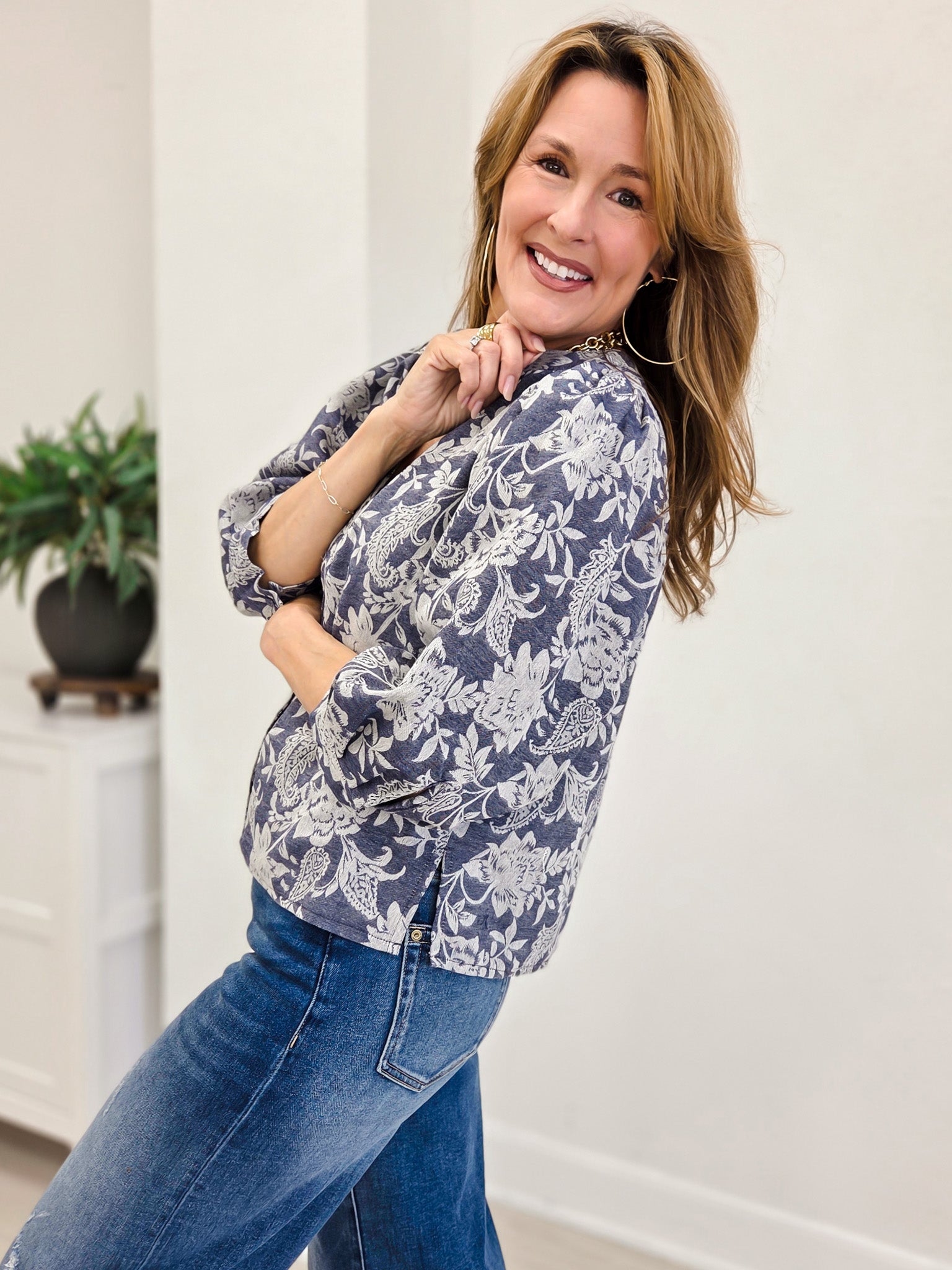 Paisley Floral V-Neck Blouse