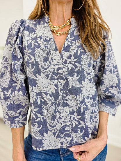Paisley Floral V-Neck Blouse