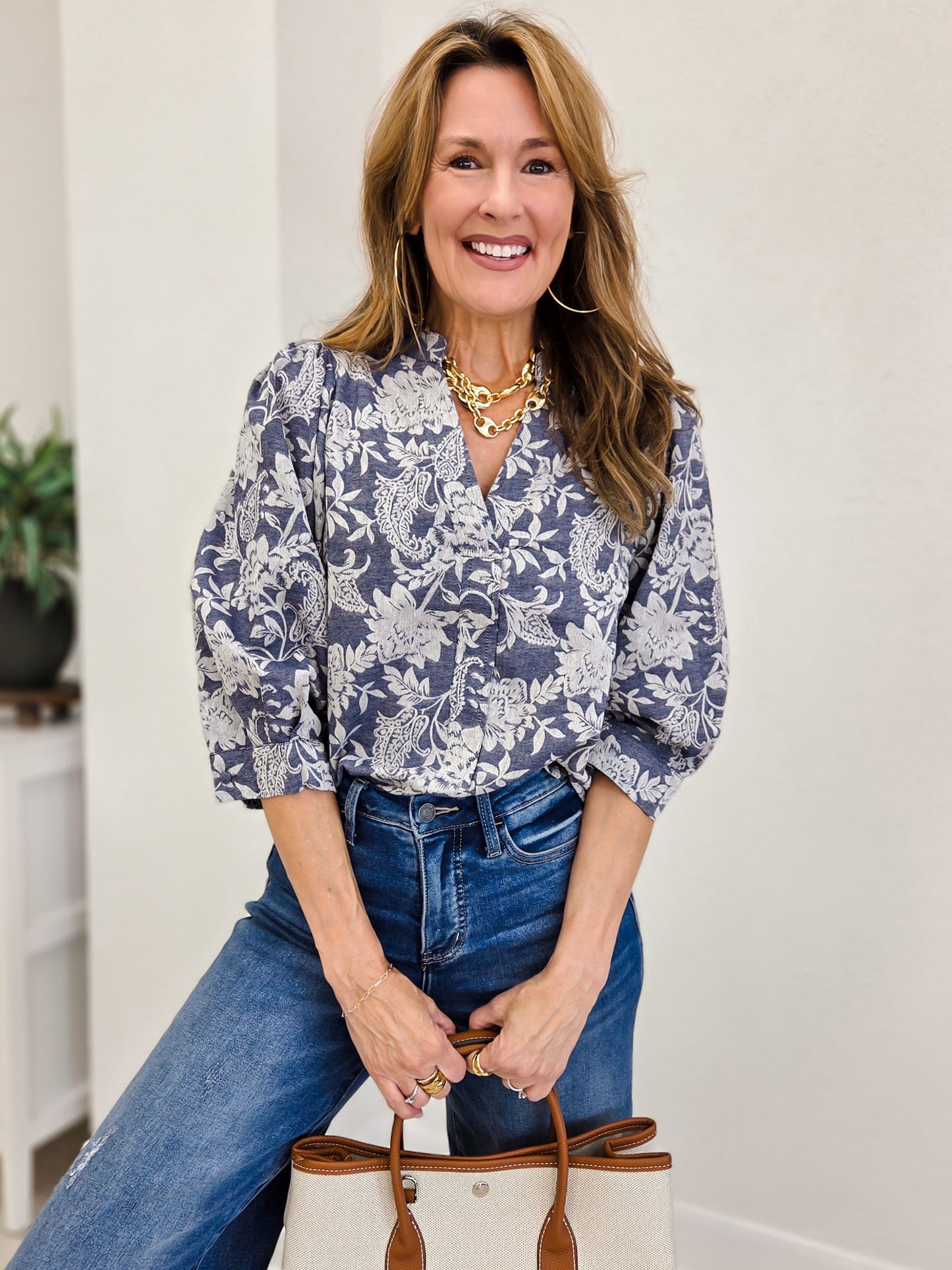 Paisley Floral V-Neck Blouse