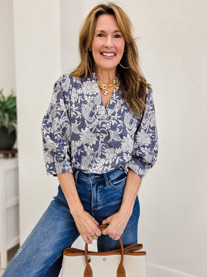 Paisley Floral V-Neck Blouse