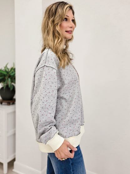 Ditsy Floral Mock Neck Drop Shoulder Pullover