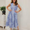 Embroidery Pinstripe Floral Smocked Zip Front Midi Dress
