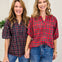 Plaid Split Neck Button Top
