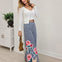 Floral Applique Striped Wide Leg Pant