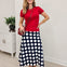Navy Blue Polka Dot Print Midi Skirt