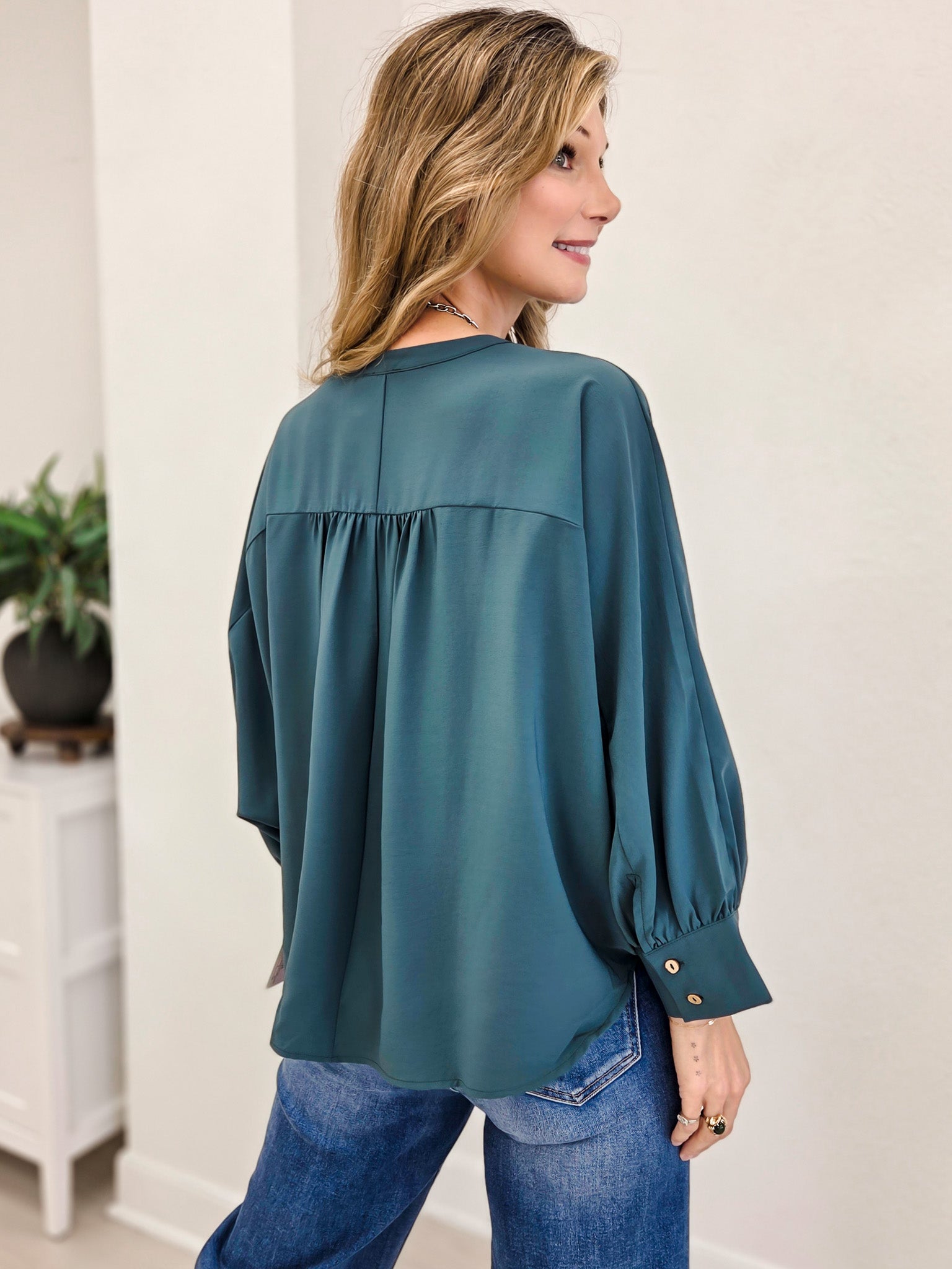 Batwing Oversized Top with Placket Detail Button