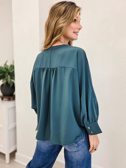 Batwing Oversized Top with Placket Detail Button