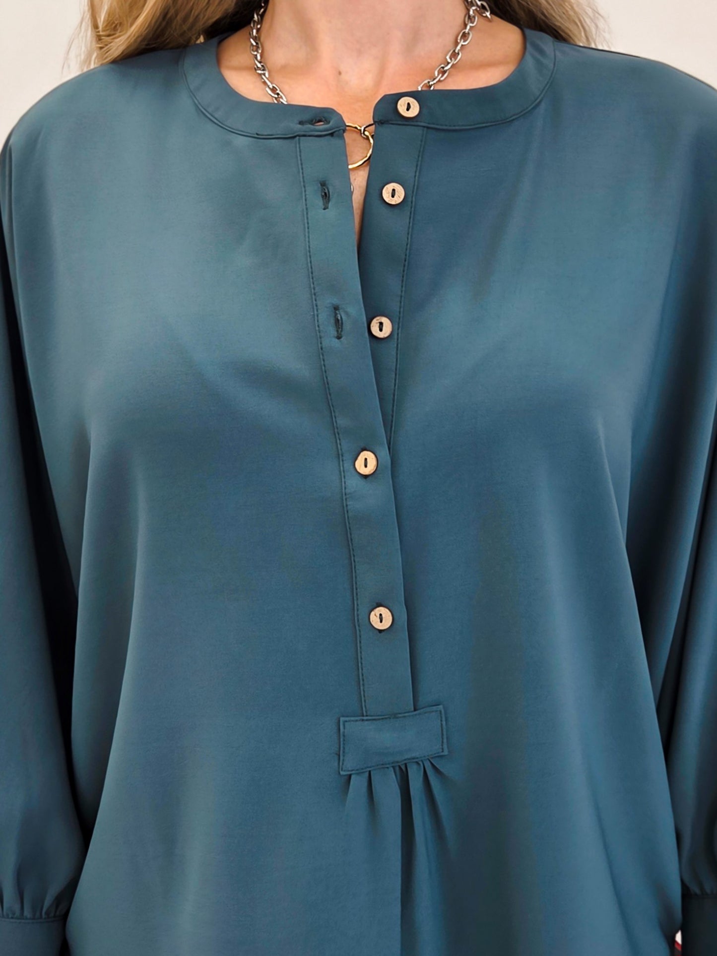 Batwing Oversized Top with Placket Detail Button