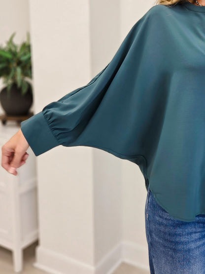 Batwing Oversized Top with Placket Detail Button