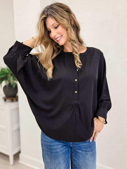 Batwing Oversized Top with Placket Detail Button